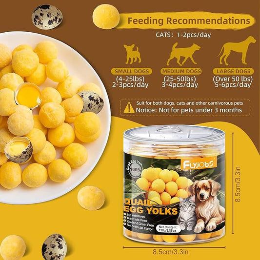 Dehydrated Quail Egg Yolk Snacks for Cats and Dogs Training (110g/3.88oz), Natural Dog Food Limited Ingredient, Healthy Tasty Freeze-Dried Pet Treats for Dogs Cats (M, Egg)