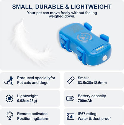 Pet GPS Tracker for Dogs Real Time Tracking, Subscription Required | Lightweight IP65 Waterproof, Fit Most Collar, Activity & Wellness monitoring, Geo-fence Alert, Double Anti-lost