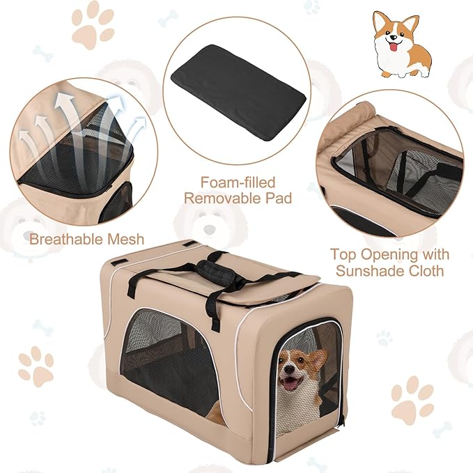 PETSITE Double Dog Stroller, Foldable 3-in-1 4 Wheels Cat Stroller with 2 Detachable Carriers, Safety Belt, Washable Cover, Removable Pads for Small Medium Dogs Cats (Beige)