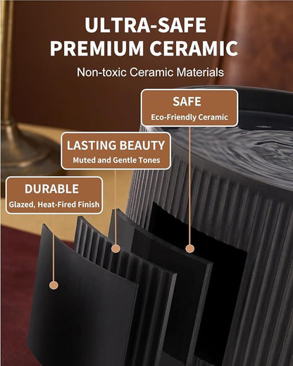 Wonder Creature Ceramic Cat Water Fountain 2.2L/74oz (Black) | Quiet Pet Fountain with BPA-Free Ceramic Material, Triple Filtration System, Easy Cleaning Design for Cats and Dogs