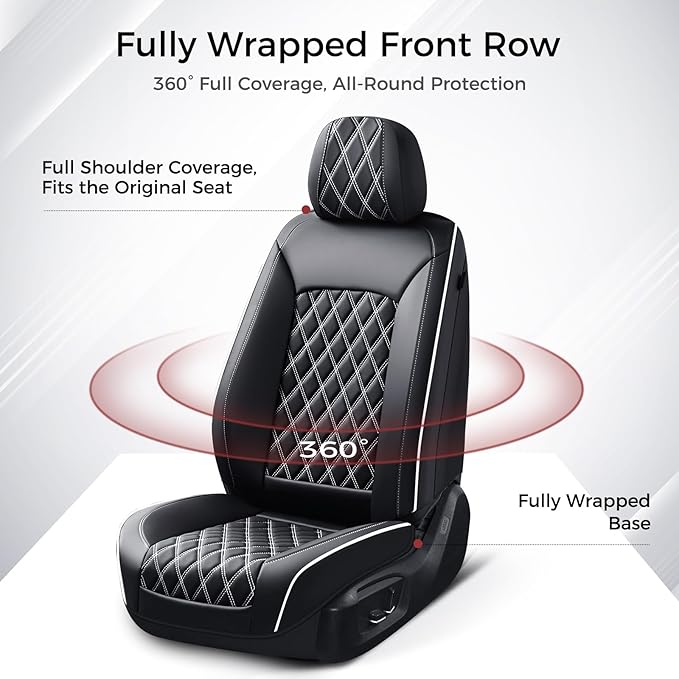 Huidasource Universal Car Seat Cover, Nappa Leather Car Seat Cover Set, Velcro Adjustable, Compatible with Airbags, Armrests, Child Seat, fit for Most Cars, Vans, Trucks, SUVs (Full Set/Black&White)