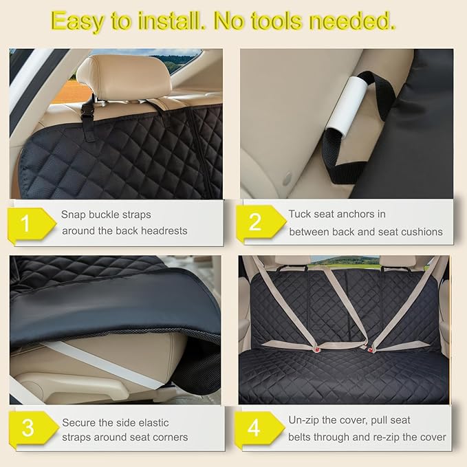 Dog Car Seat Cover, Deluxe Waterproof Pet Back Carseat Protector for Cars, SUVs, Trucks, Nonslip and Easy Cleanup Backseat Pet Cover for Automotive Rear Bench (Black)