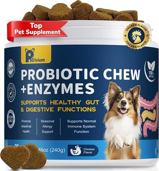 Probiotics for Dogs with Enzymes & Fiber Blend Supports Gut Health, Yeast Balance, Allergies, Itchy Skin, Boost Immune - Natural Probiotic Supplement for Digestive, Diarrhea, Gas, Constipation,120Ct