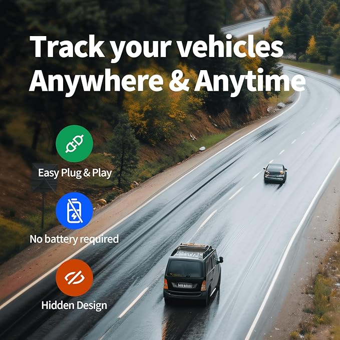Wired GPS Tracker for Vehicles, No Monthly Fee, No Subscription with Real-Time Tracking, 4G SIM and Data Included, Trip History, GeoFence, Driving Alerts, IP67 Waterproof, Global Coverage