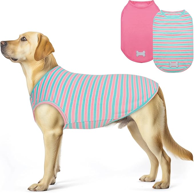 KYEESE 2Pack Dog Shirt, Soft Striped Dogs T Shirts, Lightweight Pet Tank Top, Sleeveless Dog Shirt for Medium Dogs, Stretchy Comfortable Pet Vest, Pink, 2XL