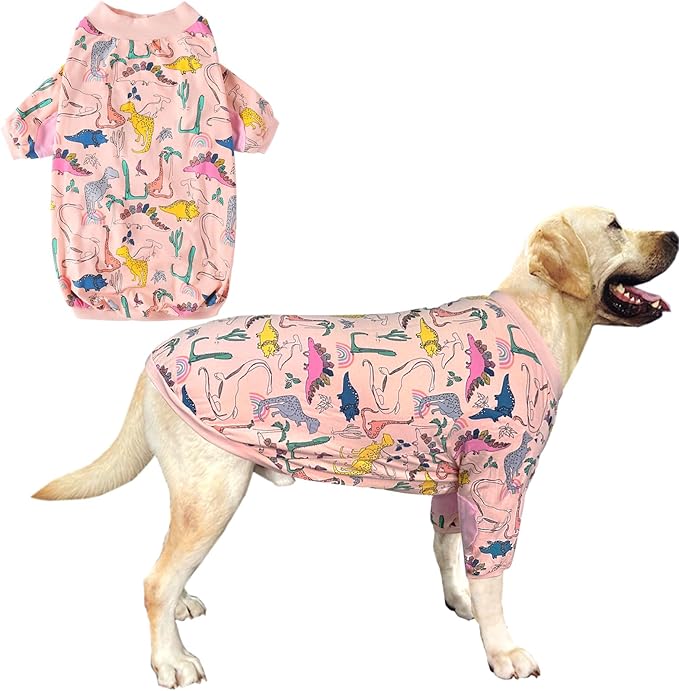 Dog T Shirts Cotton Dinosaur Pattern Prints Shirt Pajamas Pets Breathable Stretchy Apparel Clothes for Small Dogs (S,Pink Dinosaur)
