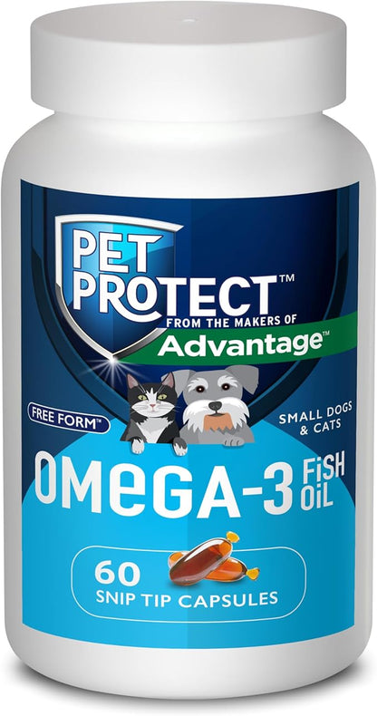 Pet Protect Cat & Small Dog Omega-3 Supplement, Proprietary Free Form Blend, Supports a Normal Inflammatory Response, Snip-Tip Capsules (60 Count)