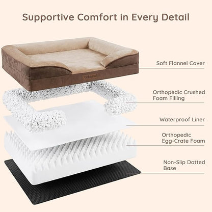 BELLA & PAL Orthopedic Dog Sofa Bed for Medium/Large Dogs – No Assembly Needed, Chew-Proof Egg-Crate Foam Dog Couch with Waterproof Liner, Washable Removable Cover (Brown, 28" L x 23" W x 6" Th)