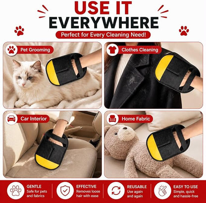 2PCS Pet Hair Removal Gloves for Dogs & Cats, Reusable Electrostatic Pet Hair Remover Tool, Magic Fur Removal Glove for Clothing, Couch, Carpet & Car