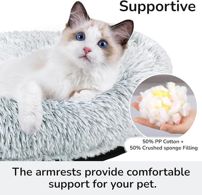 Cat Bed Round, Ultra Soft Washable Small Dog Couch Bolster, Anti-Slip Sleeping Mat for Kitten and Puppy(20×20inch, Grey)