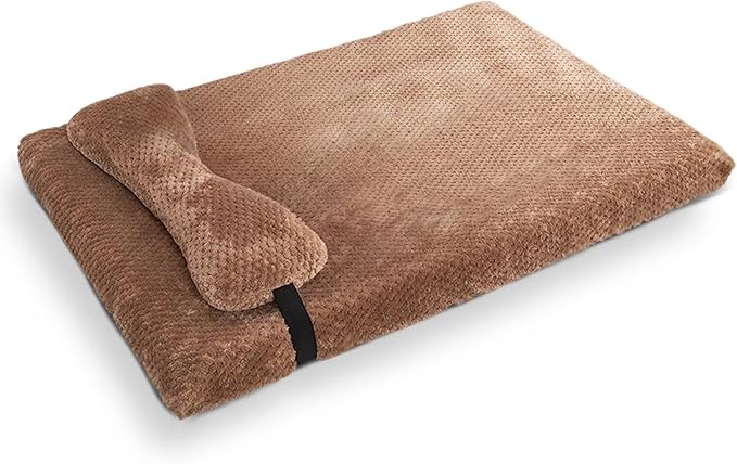 huraty Dog Bed with Pillow for Small Dogs, Orthopedic Dog Bed with Removable Cover, Washable Pet Bed Mat Suitable for Pets Up to 5 lbs, Brown 17.7x11.8x2 in