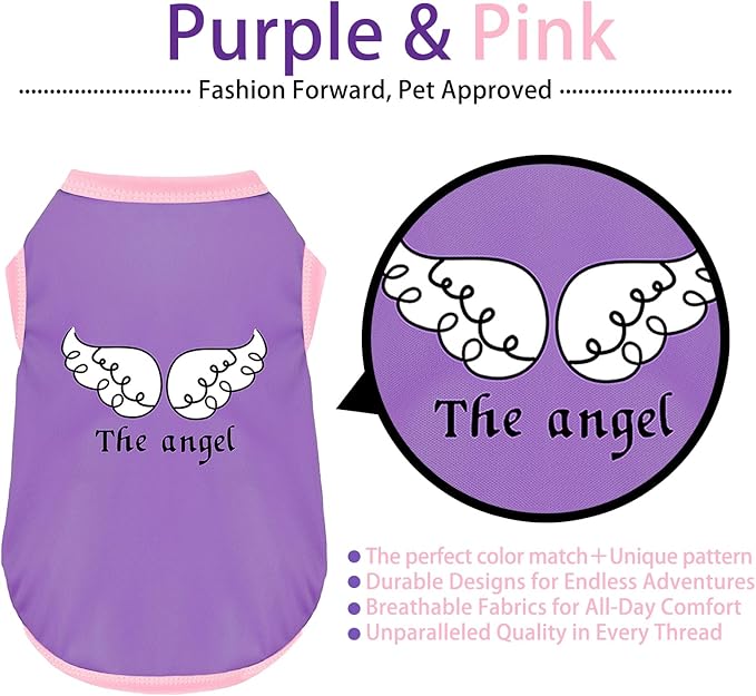 Color-Blocked Dog Tank Top with Playful Heat Transfer Designs – Lightweight Polyester Shirt for Small,MediumDogs, Perfect for Casual Outings.The Angel Purple 4XL