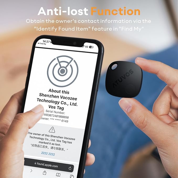 ATUVOS Air Tracker Tag-1 Pack, Bluetooth Luggage Tracker Works with Apple Find My APP (iOS Only, Not for Android), Keys Finder and Item Locator for Luggage, Backpack, Suitcases, Replaceable Battery