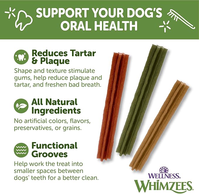Whimzees Wellness Stix Dog Dental Treat, Chews, Freshens Breath, Large Size Sticks, 14.81 oz Bag, 7 Count