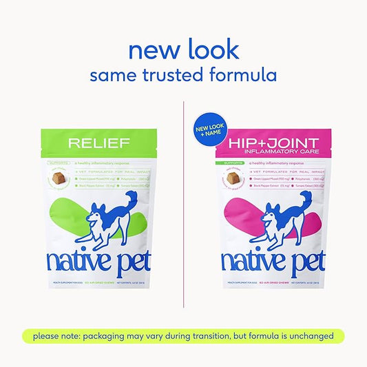 Native Pet Inflammatory Care - Pain Relief for Dogs - Green-Lipped Mussel, Turmeric & Collagen for Dogs - Hip and Joint Supplement Supports Healthy Inflammatory Response & Joint Comfort - 30 Chews