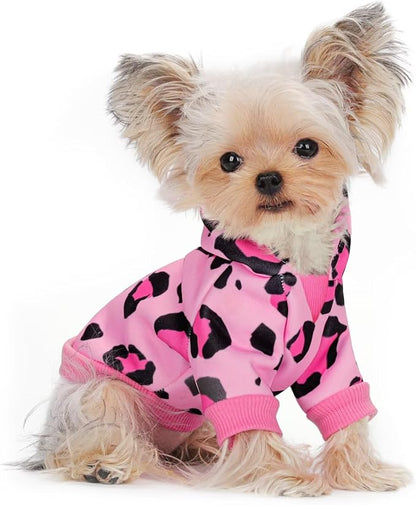Cozy Pink Leopard Dog Hoodie – Cute and Warm Winter Sweatshirt with Hood, Soft Pet Coat for Small, Medium, and Large Dogs, Stylish and Comfortable Outfit for Cold Weather Walks.Pink M