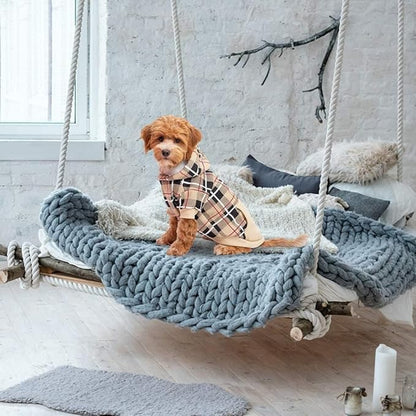 EXPAWLORER Plaid Dog Hoodie - British Style Warm Dog Sweater Shirt with Leash Hole,Pitbull Clothes Outfits,Winter Coat Apparel for All Breeds Puppy Girl Boy-Cat Apparel,Beige S-Medium