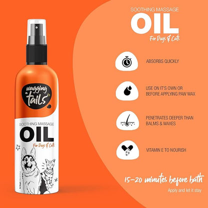 Wagging Tails 6-in-1 Soothing Oil - 6.76 fl oz (Pack of 4) for Dogs & Cats | Coconut Oil and Vitamin E Helps to Control Hair Fall and Its Suitable on Skin and Fur and Improves Coat Shine and Softness