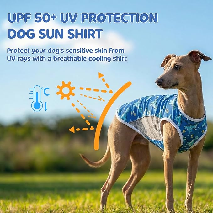 UPF 50+ Sun Protection Dog T-Shirt, 2 Pack Lightweight Sleeveless Dog Vest for Small Medium Dogs Boy – Reflective Strips, Quick-Dry Pet Apparel, Sports Fan Shirt P23ST00507L
