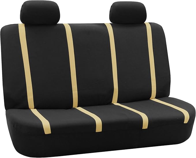 FH Group Car Seat Covers Rear Set Cloth - Car Seat Covers with Removable Headrest,Universal Fit,Automotive SeatCovers,Washable Car SeatCover for SUV,Sedan,Van Beige