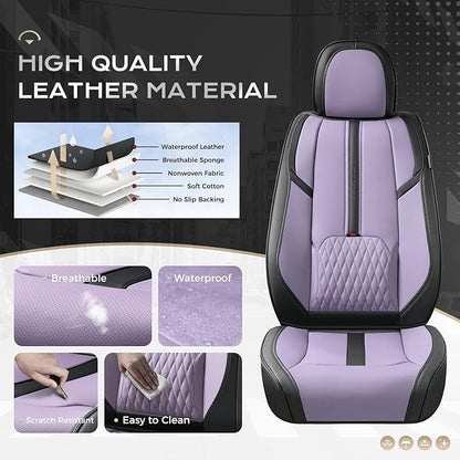 Coverado Front Seat Covers, 2 Pack Waterproof Seat Cover for Cars, Faux Leather Seat Covers with Lumbar Support, Car Seat Protectors Driver Car Seat Cushion Universal Fit for Most Cars (Black&Purple)