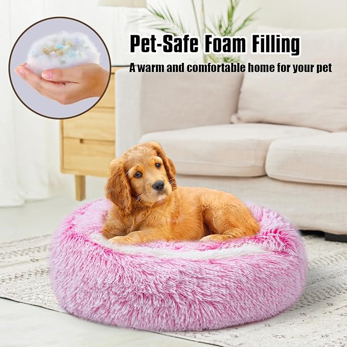 FORMYCATIE Cat Beds for Indoor Cats,Cat Cave for Puppy and Kitty,Calming Small Dog Bed for Small Dogs with Cover Cave,Cozy Warming Fluffy Washable Anti-Slip Pet Sleeping Bag (20 * 20inch,Pink)