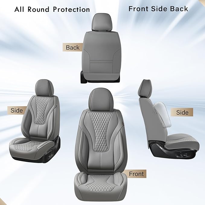 Coverado Waterproof Nappa Leather Car Seat Covers, Automotive Seat Covers，Front Car Seat Cushion & Car Seat Protector, Grey Seat Covers Universal Fit for Most Cars, SUVs, Trucks
