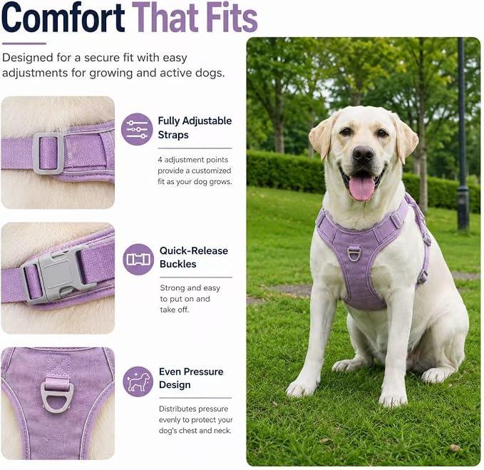 No Pull Dog Harness with Built-in Hidden AirTag & GPS Tracker Holder, Reflective Adjustable Escape-Proof Vest Harness for Small & Medium Dogs (Purple, S)