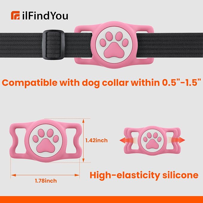 IP68 Waterproof Compatible with AirTag Dog Collar Holder, Silicone with AirTag Dog Holder for Apple AirTags (Pinkx2)