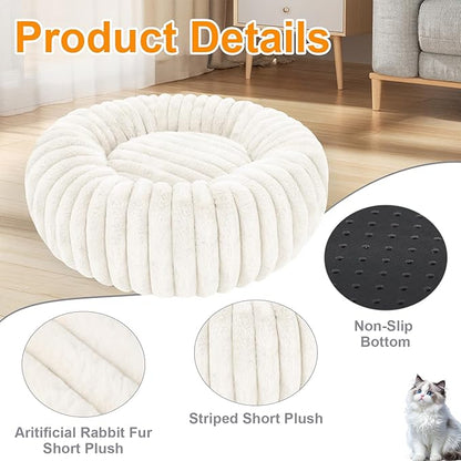 Washable Large Dog Bed,Calming Anti Anxiety Round Donut Dog Bed,Fluffy Puppy Beds for Small Dogs,Cute Kitten Cat Beds for Indoor Cats,Anti-Slip Comfort Pet Beds for Large Size(White,XL)