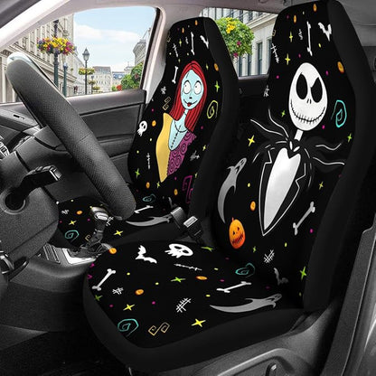 GENANY Nightmare Skellington Car Seat Covers Set of 2, Couple Breathable Front Seat Covers for Truck Sedan SUV, Movie Themed Car Accessories, Horror Gift for Women Men