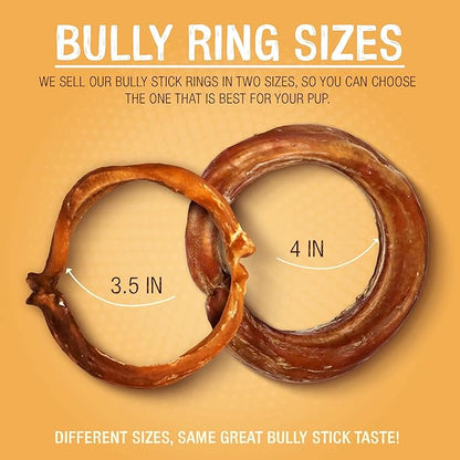 Pawstruck All-Natural 4" Bully Stick Rings for Dogs - Rawhide-Free, 100% Beef, Single Ingredient Dental Chew Bones - Fully Digestible, Low Odor - 10 Count - Packaging May Vary