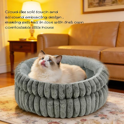 Cat Bed Kitten Bed,Round Dog Bed Cat Bed for Indoor, Soft Plush Fluffy Washable Round Sleeping Pet Bed for Puppy and Kitten with Anti-Slip Bottom (24×24 inch, Grey)