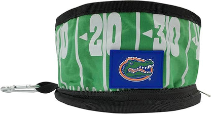 Pets First NCAA Florida Gators Collapsible Dog Travel Bowl, Food and Water Bowl for Dogs & Cats. Lightweight Leak-Proof Pet Bowl for Travel with Football Field & Pebble-Grain Design