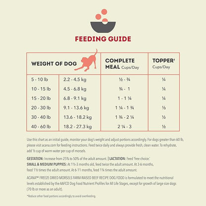 ACANA Grain-Free High Protein Freeze Dried Dog Food & Topper Ranch-Raised Beef Recipe Morsels 8oz Bag