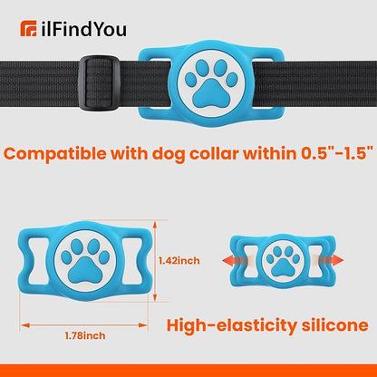 IP68 Waterproof for AirTag Dog Collar Holder, Silicone Dog Air tag Holder for Apple AirTag (Blue&Purple)