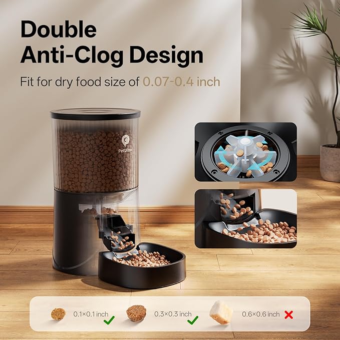 PETULTRA Automatic Cat Feeder WiFi- 5Ghz Cat Food Dispenser with APP Remote Control- Auto Pet Feeder for Small Dog Indoor- Easy to Set Up and Clean- Dual Power with Desiccant Bag Keep Fresh