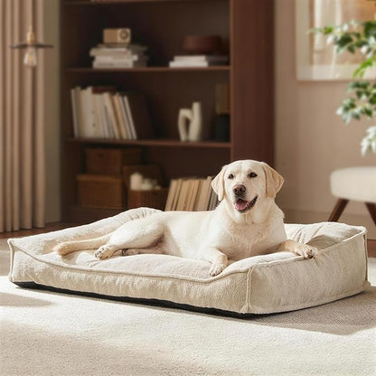 FURTIME Orthopedic Dog Beds Large Sized Dog, Extra Thick Supportive Comfort Pet Sofa, Ergonomic Slant Dog Couch Bed with Removable Washable Cover, Ultra Soft Surface & Non-Slip Bottom, Beige, 38"