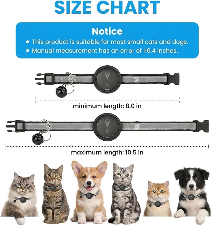 GPS Pet Tracker for Dogs & Cats, Smart Collar with Real-Time Location | No Monthly Fee, Activity Monitoring, Adjustable Reflection Strap, Find My Compatible, Lightweight Wear, Plug And Play