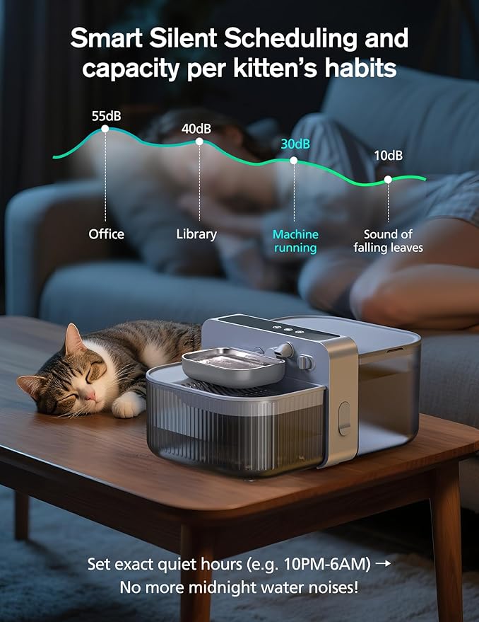 Chumajor Wireless Cat Water Fountain with No Filters, 180-Day Battery & Precision Flow Control,3.5L Smart Pet Water Dispenser with Wastewater Separation & Custom Scheduling for Cats & Dogs, Grey