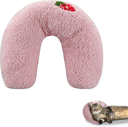Andiker Pillows for Cats, U Shape Soft Fluffy Kitten Pillow to Lay On Cat Bed Pillow Ultra Soft Pet Pillow for Cat Fluffy Cats Pillows for Indoor Cats and Puppies to Improve Sleep Quality(Pink)