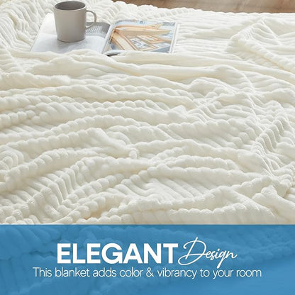 Nestl Microfiber White Throw Blanket, 50x60 inches, Lightweight Cut Plush, Fuzzy Blankets and Throws for Sofa, Bed Fleece Throw Blankets, Soft, Cozy, Breathable, Machine Washable