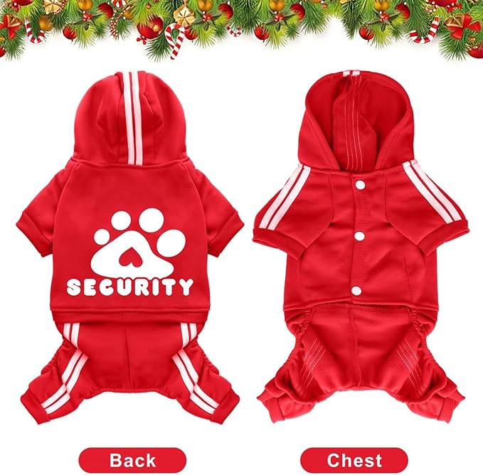 Dog Hoodie Security Clothes 4 Legs Jumpsuit Sweatshirt Hoodies Soft & Warm Dog Outfit Pullover Dog Winter Clothes Sweater for Small Medium Large Dogs Cats (Red, Large)