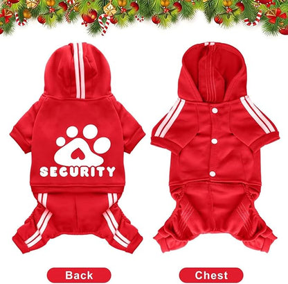 Dog Hoodie Security Clothes 4 Legs Jumpsuit Sweatshirt Hoodies Soft & Warm Dog Outfit Pullover Dog Winter Clothes Sweater for Small Medium Large Dogs Cats (Red, Large)