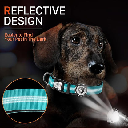 Reflective Dog Collar with AirTag Holder for Large Dogs Soft Nylon Blue Sized L