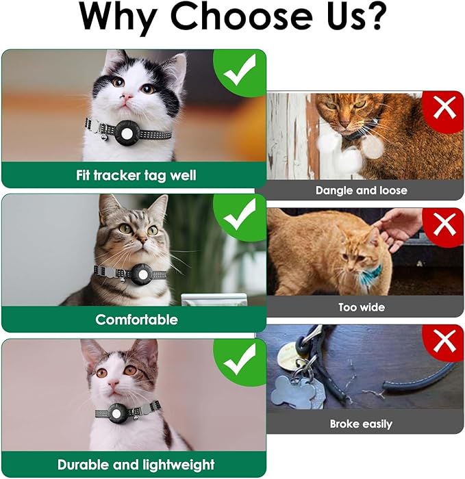 Cat Tracker, GPS Tracker for Cats, No Monthly Fee Pet Tracker for Cats, Compatible with Apple Find My App (Only iOS), Real-Time Tracking, Smart Alerts, Up to 1-Year Battery, Waterproof