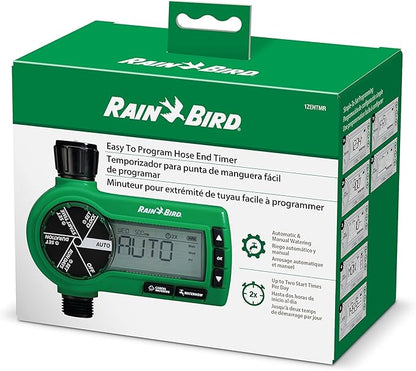 Rain Bird 1ZEHTMR Professional Grade Electronic Digital Hose End Timer/Controller, One Zone/Station, Battery Operated, Digital with Plastic Inlet/Outlet