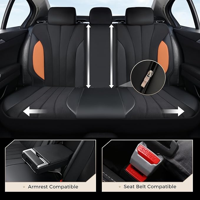 Coverado Seat Covers for Car, Leather Automotive Car Seat Covers 5 Seats, Mesh Breathable Auto Seat Protectors, Brown Seat Covers Universal Fit for SUV, Truck, Vans, Sedan