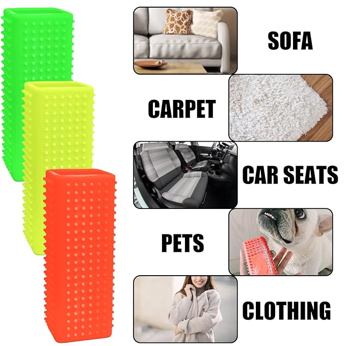 3 Pcs Pet Hair Remover,Silicone Dog Cat Hair Remover Block Roller Cleaner Brush for Interior, Furniture, Sofa，Carpets,Bedding