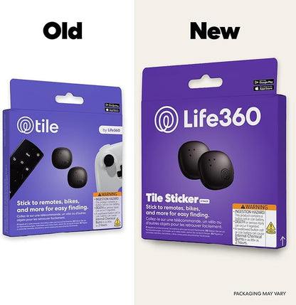 Life360 Tile Sticker - Small Bluetooth Tracker, Remote Finder and Item Locator for Bikes, Glasses and More. Both iOS and Android Compatible. Phone Finder. 2-Pack (Black)